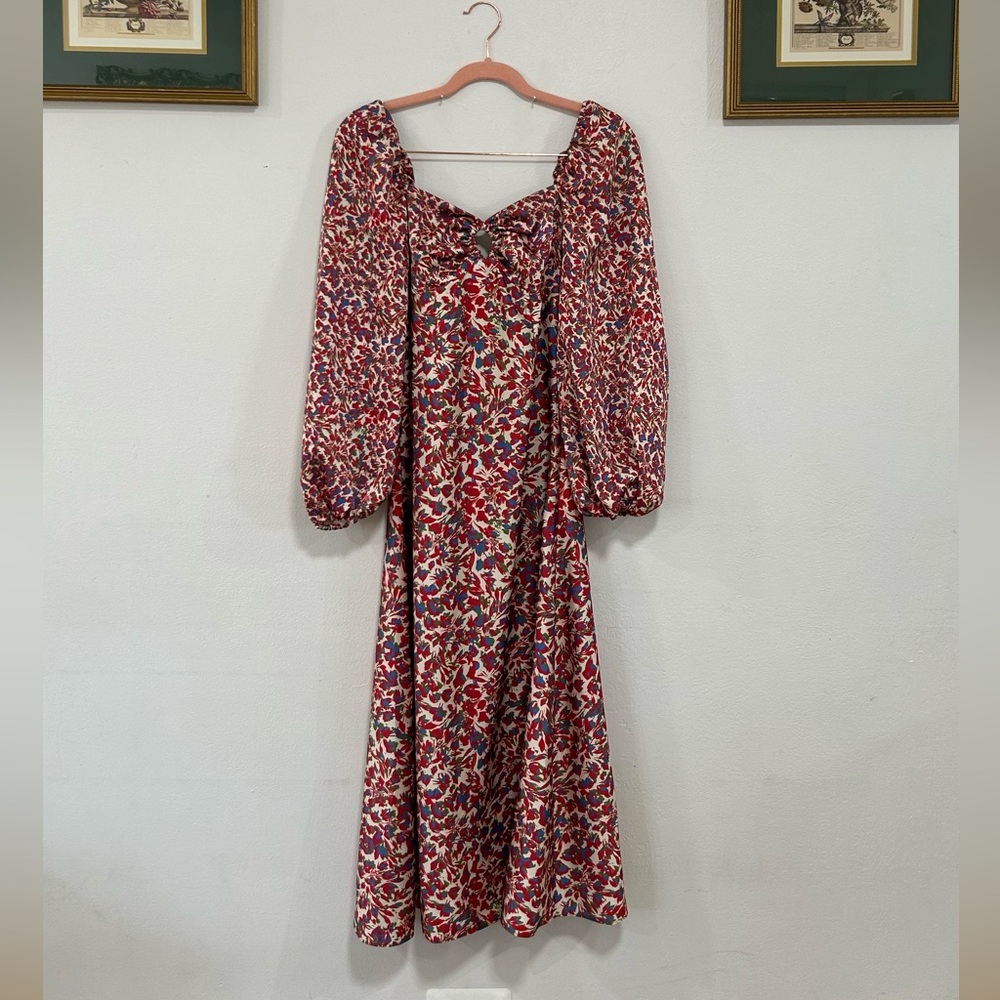 Sachin + Babi by Anthropology Red Floral Midi Long Sleeve Dress